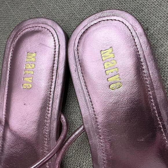 NEW Maeve Anthropologie Shiny Pink Strappy Slip On Sandals Leather Square Toe 8 - Picture 6 of 10